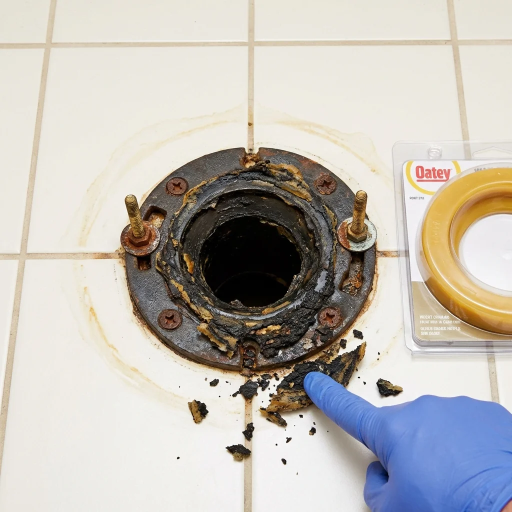 Failed wax ring showing water seepage at the base of a toilet in a Somerville, MA home
