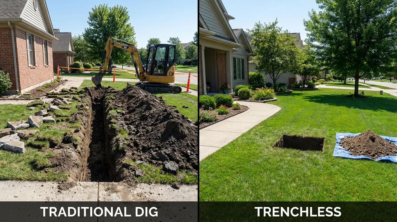 Trenchless sewer repair with minimal yard damage versus traditional excavation in Somerville, MA